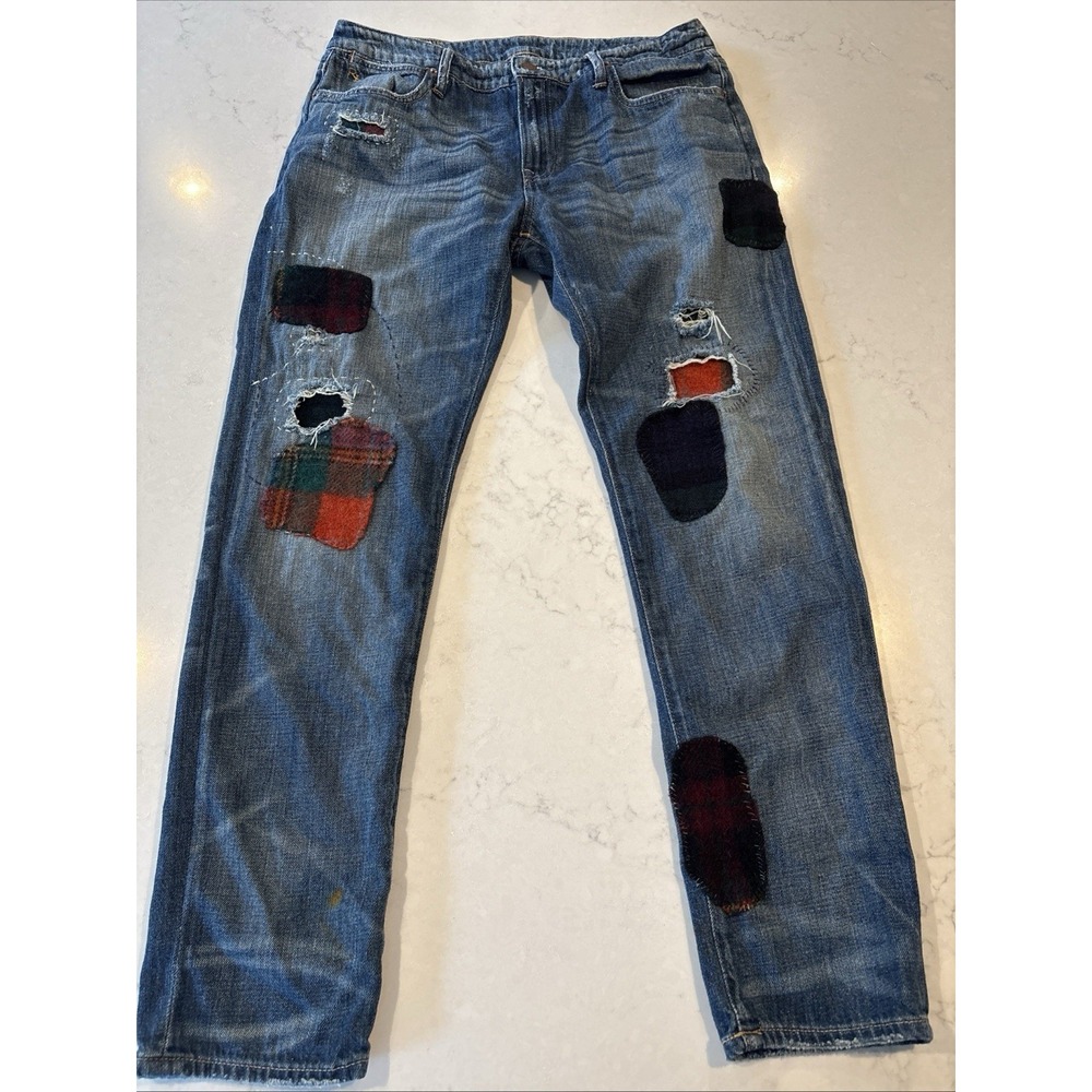 Womens 28 Polo Ralph Lauren Slim Astor Boyfriend Repaired Patchwork Jeans Cotton